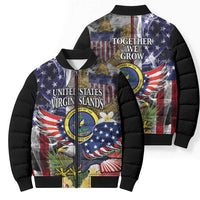 US Virgin Islands USA Half Flag Bomber Puffer Jacket Together We Grow Smoke Effect - Wonder Print Shop