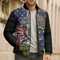 US Virgin Islands USA Half Flag Bomber Puffer Jacket Together We Grow Smoke Effect - Wonder Print Shop