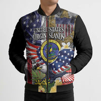 US Virgin Islands USA Half Flag Bomber Puffer Jacket Together We Grow Smoke Effect - Wonder Print Shop