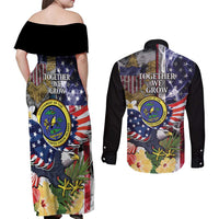 US Virgin Islands USA Half Flag Couples Matching Off Shoulder Maxi Dress and Long Sleeve Button Shirt Together We Grow Smoke Effect - Wonder Print Shop