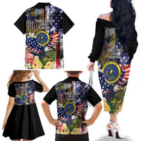 US Virgin Islands USA Half Flag Family Matching Off The Shoulder Long Sleeve Dress and Hawaiian Shirt Together We Grow Smoke Effect - Wonder Print Shop