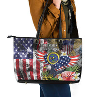 US Virgin Islands USA Half Flag Leather Tote Bag Together We Grow Smoke Effect - Wonder Print Shop