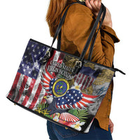 US Virgin Islands USA Half Flag Leather Tote Bag Together We Grow Smoke Effect - Wonder Print Shop