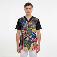 US Virgin Islands USA Half Flag Scrub Top Together We Grow Smoke Effect - Wonder Print Shop