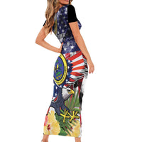US Virgin Islands USA Half Flag Short Sleeve Bodycon Dress Together We Grow Smoke Effect - Wonder Print Shop