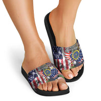 US Virgin Islands USA Half Flag Slide Sandals Together We Grow Smoke Effect - Wonder Print Shop
