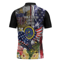 US Virgin Islands USA Half Flag Zipper Polo Shirt Together We Grow Smoke Effect - Wonder Print Shop