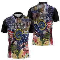 US Virgin Islands USA Half Flag Zipper Polo Shirt Together We Grow Smoke Effect - Wonder Print Shop