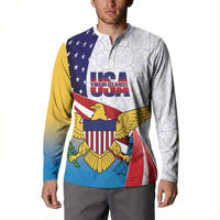 United States Virgin Islands Button Sweatshirt USA Curve Flag With Yellow Eagle - Wonder Print Shop