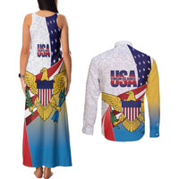 United States Virgin Islands Couples Matching Tank Maxi Dress and Long Sleeve Button Shirt USA Curve Flag With Yellow Eagle - Wonder Print Shop