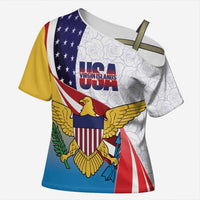 United States Virgin Islands Cross Shoulder Shirt USA Curve Flag With Yellow Eagle - Wonder Print Shop