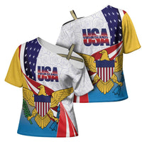 United States Virgin Islands Cross Shoulder Shirt USA Curve Flag With Yellow Eagle - Wonder Print Shop