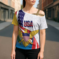United States Virgin Islands Cross Shoulder Shirt USA Curve Flag With Yellow Eagle - Wonder Print Shop