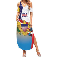 United States Virgin Islands Family Matching Summer Maxi Dress and Hawaiian Shirt USA Curve Flag With Yellow Eagle - Wonder Print Shop