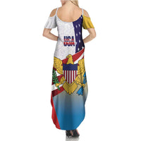 United States Virgin Islands Family Matching Summer Maxi Dress and Hawaiian Shirt USA Curve Flag With Yellow Eagle - Wonder Print Shop