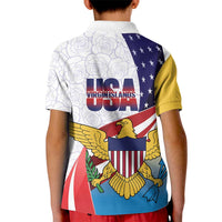United States Virgin Islands Kid Polo Shirt USA Curve Flag With Yellow Eagle - Wonder Print Shop