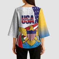 United States Virgin Islands Kimono Sleeve Blouse USA Curve Flag With Yellow Eagle - Wonder Print Shop