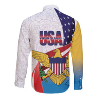 United States Virgin Islands Long Sleeve Button Shirt USA Curve Flag With Yellow Eagle - Wonder Print Shop