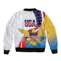 United States Virgin Islands Sleeve Zip Bomber Jacket USA Curve Flag With Yellow Eagle - Wonder Print Shop