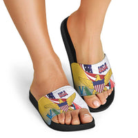 United States Virgin Islands Slide Sandals USA Curve Flag With Yellow Eagle - Wonder Print Shop