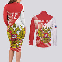 Custom Russia Volleyball Couples Matching Long Sleeve Bodycon Dress and Long Sleeve Button Shirt Reds Caesar Land Dynamic Style