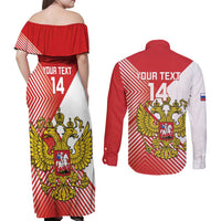 Custom Russia Volleyball Couples Matching Off Shoulder Maxi Dress and Long Sleeve Button Shirt Reds Caesar Land Dynamic Style