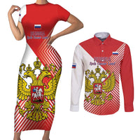 Custom Russia Volleyball Couples Matching Short Sleeve Bodycon Dress and Long Sleeve Button Shirt Reds Caesar Land Dynamic Style