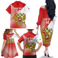 Custom Russia Volleyball Family Matching Off The Shoulder Long Sleeve Dress and Hawaiian Shirt Reds Caesar Land Dynamic Style