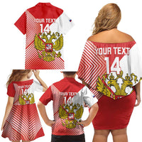 Custom Russia Volleyball Family Matching Off Shoulder Short Dress and Hawaiian Shirt Reds Caesar Land Dynamic Style