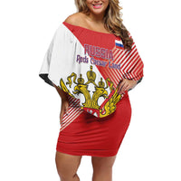 Custom Russia Volleyball Family Matching Off Shoulder Short Dress and Hawaiian Shirt Reds Caesar Land Dynamic Style