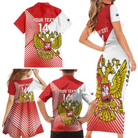Custom Russia Volleyball Family Matching Short Sleeve Bodycon Dress and Hawaiian Shirt Reds Caesar Land Dynamic Style