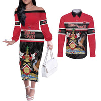 Trinidad and Tobago Couples Matching Off The Shoulder Long Sleeve Dress and Long Sleeve Button Shirt Together We Aspire Together We Achieve