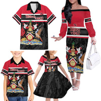 Trinidad and Tobago Family Matching Off The Shoulder Long Sleeve Dress and Hawaiian Shirt Together We Aspire Together We Achieve