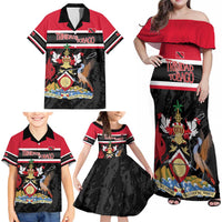 Trinidad and Tobago Family Matching Off Shoulder Maxi Dress and Hawaiian Shirt Together We Aspire Together We Achieve
