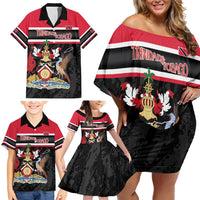Trinidad and Tobago Family Matching Off Shoulder Short Dress and Hawaiian Shirt Together We Aspire Together We Achieve