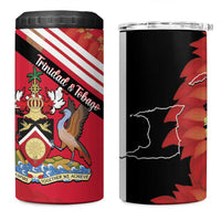 Trinidad and Tobago 4 in 1 Can Cooler Tumbler Coat Of Arms With Chaconia Flower