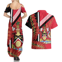 Trinidad and Tobago Couples Matching Summer Maxi Dress and Hawaiian Shirt Coat Of Arms With Chaconia Flower