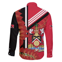 Trinidad and Tobago Family Matching Off The Shoulder Long Sleeve Dress and Hawaiian Shirt Coat Of Arms With Chaconia Flower