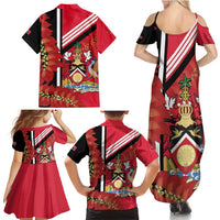Trinidad and Tobago Family Matching Summer Maxi Dress and Hawaiian Shirt Coat Of Arms With Chaconia Flower