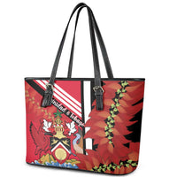 Trinidad and Tobago Leather Tote Bag Coat Of Arms With Chaconia Flower