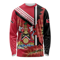 Trinidad and Tobago Long Sleeve Shirt Coat Of Arms With Chaconia Flower