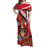 Trinidad and Tobago Off Shoulder Maxi Dress Coat Of Arms With Chaconia Flower