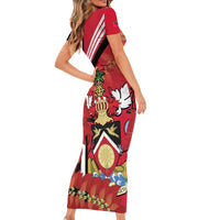 Trinidad and Tobago Short Sleeve Bodycon Dress Coat Of Arms With Chaconia Flower