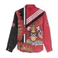 Trinidad and Tobago Women Casual Shirt Coat Of Arms With Chaconia Flower