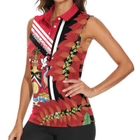 Trinidad and Tobago Women Sleeveless Polo Shirt Coat Of Arms With Chaconia Flower