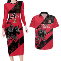Custom Trinidad and Tobago Cricket Couples Matching Long Sleeve Bodycon Dress and Hawaiian Shirt Come On Trinbago Knight Riders