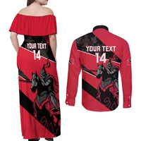 Custom Trinidad and Tobago Cricket Couples Matching Off Shoulder Maxi Dress and Long Sleeve Button Shirt Come On Trinbago Knight Riders