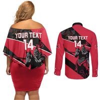 Custom Trinidad and Tobago Cricket Couples Matching Off Shoulder Short Dress and Long Sleeve Button Shirt Come On Trinbago Knight Riders