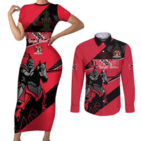 Custom Trinidad and Tobago Cricket Couples Matching Short Sleeve Bodycon Dress and Long Sleeve Button Shirt Come On Trinbago Knight Riders