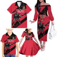 Custom Trinidad and Tobago Cricket Family Matching Off The Shoulder Long Sleeve Dress and Hawaiian Shirt Come On Trinbago Knight Riders
